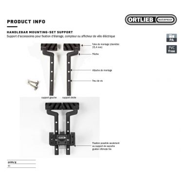 Adaptateur multifonction pour kit de fixation guidon Ortlieb