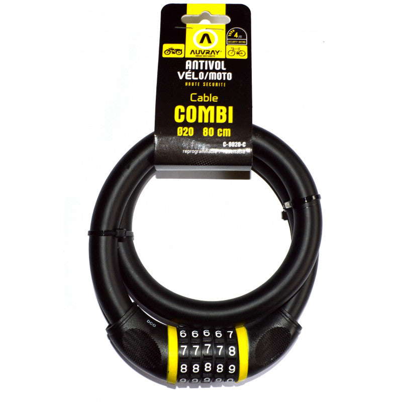 Antivol spiral à code Auvray Combi 80 cm