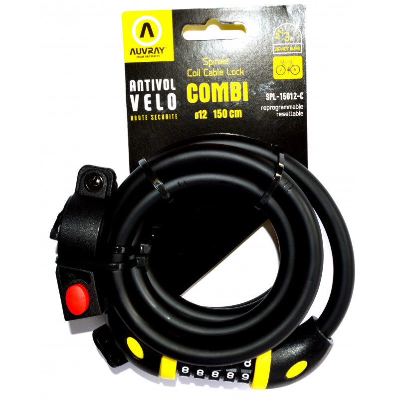 Antivol spiral à code Auvray Combi D12 150 cm