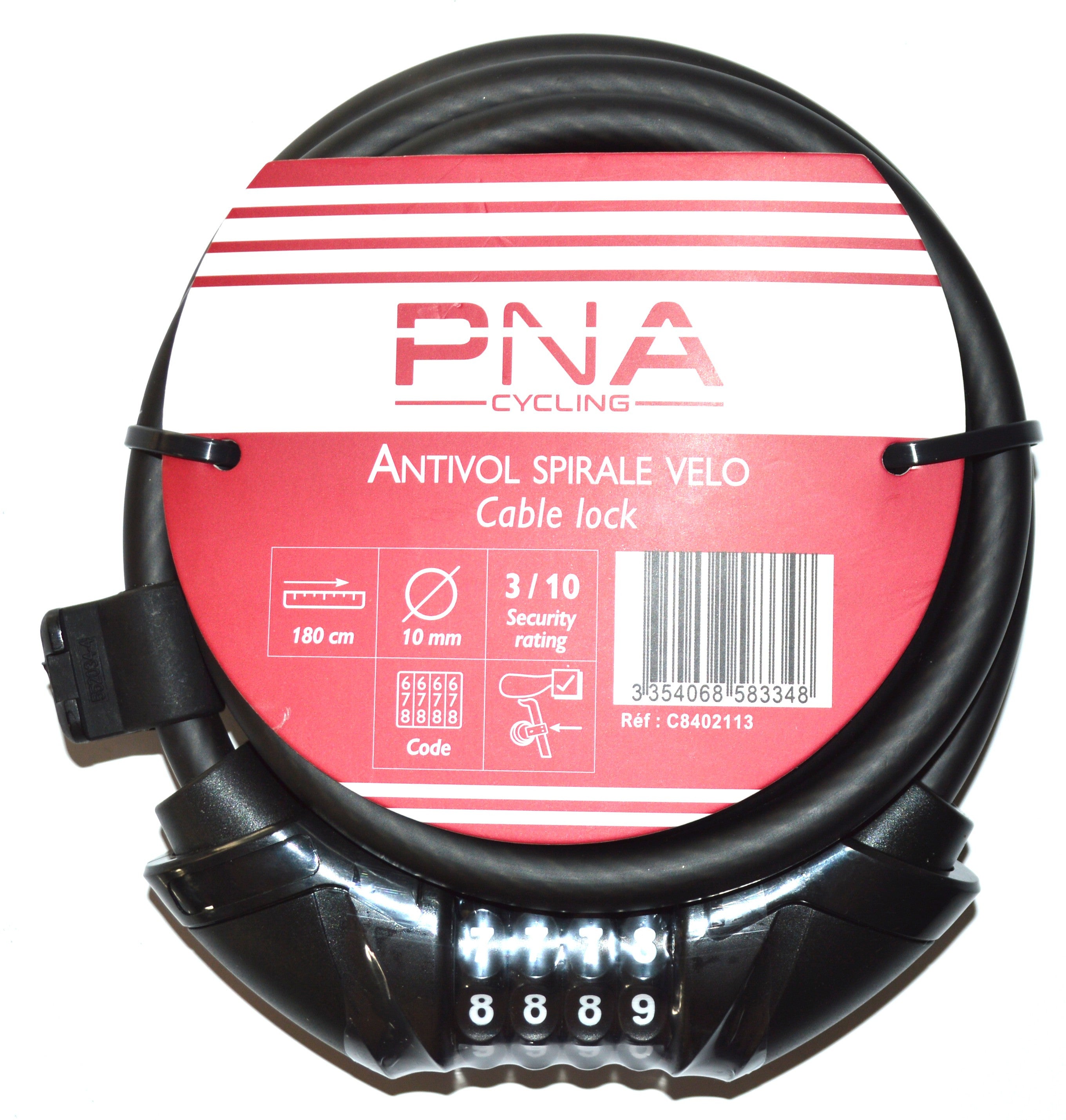 Antivol spirale vélo à code PNA 180cm