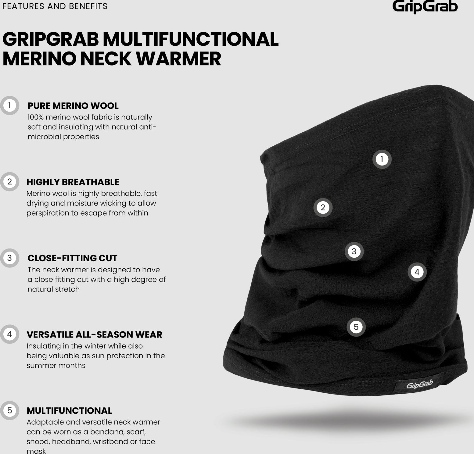 Cache-cou vélo mérinos multifonction GripGrab