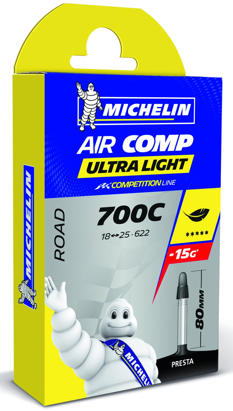 Chambre à air vélo Michelin Aircomp Ultralight 700x18-25 presta 80 mm