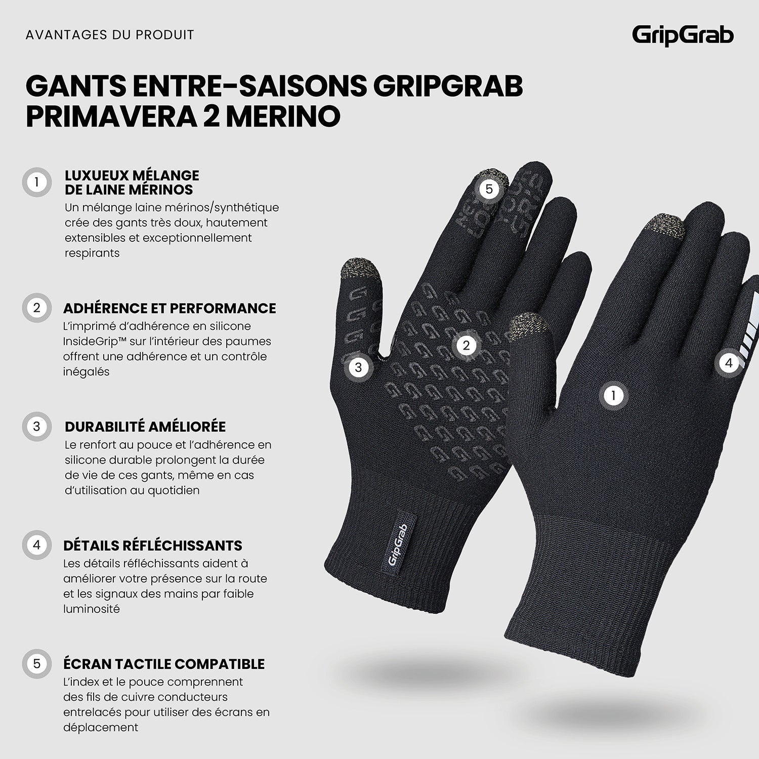 Gants vélo GripGrab Primavera 2 Merino Spring-Autumn