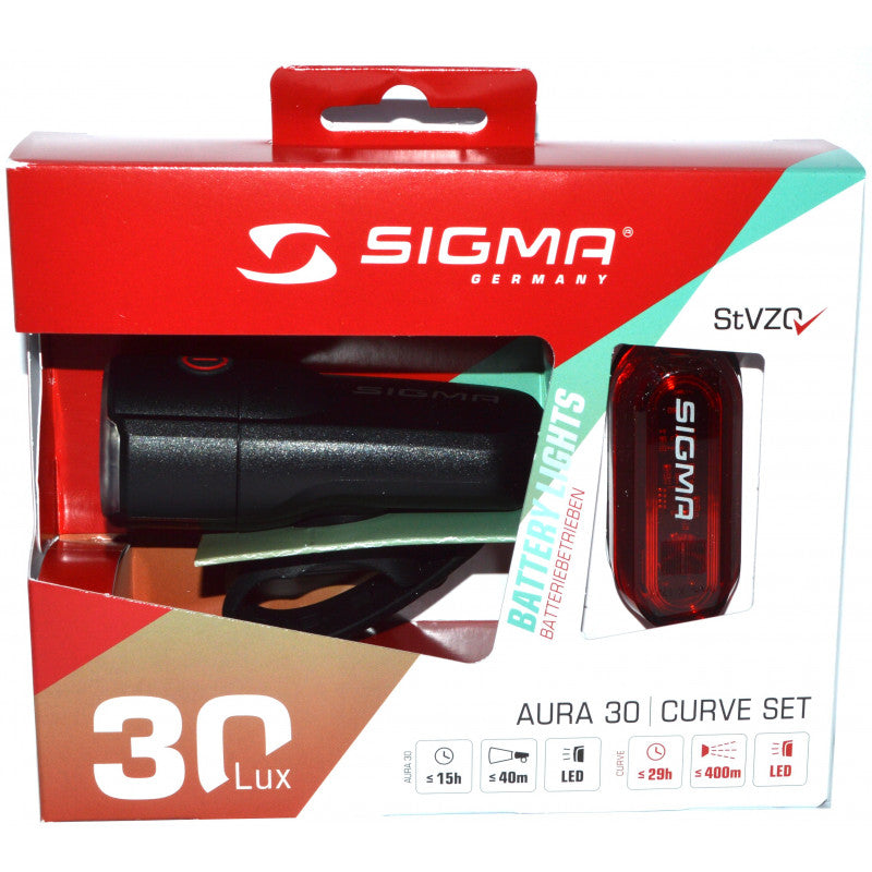 Kit éclairage à piles pour vélo Sigma Aura 30 + Curve