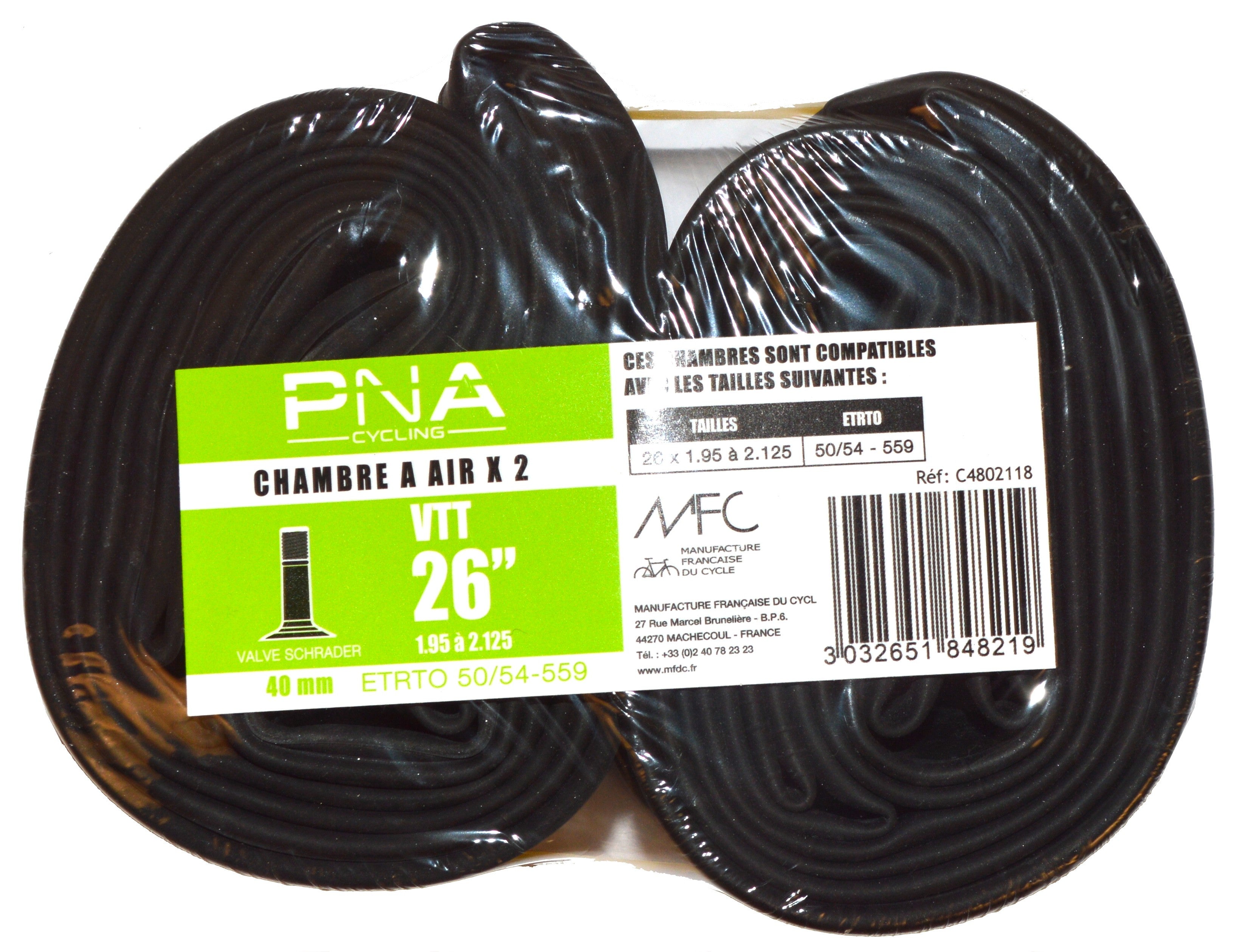 Lot de 2 chambres à air PNA 26" x 1.95-2.125 Schrader 40mm