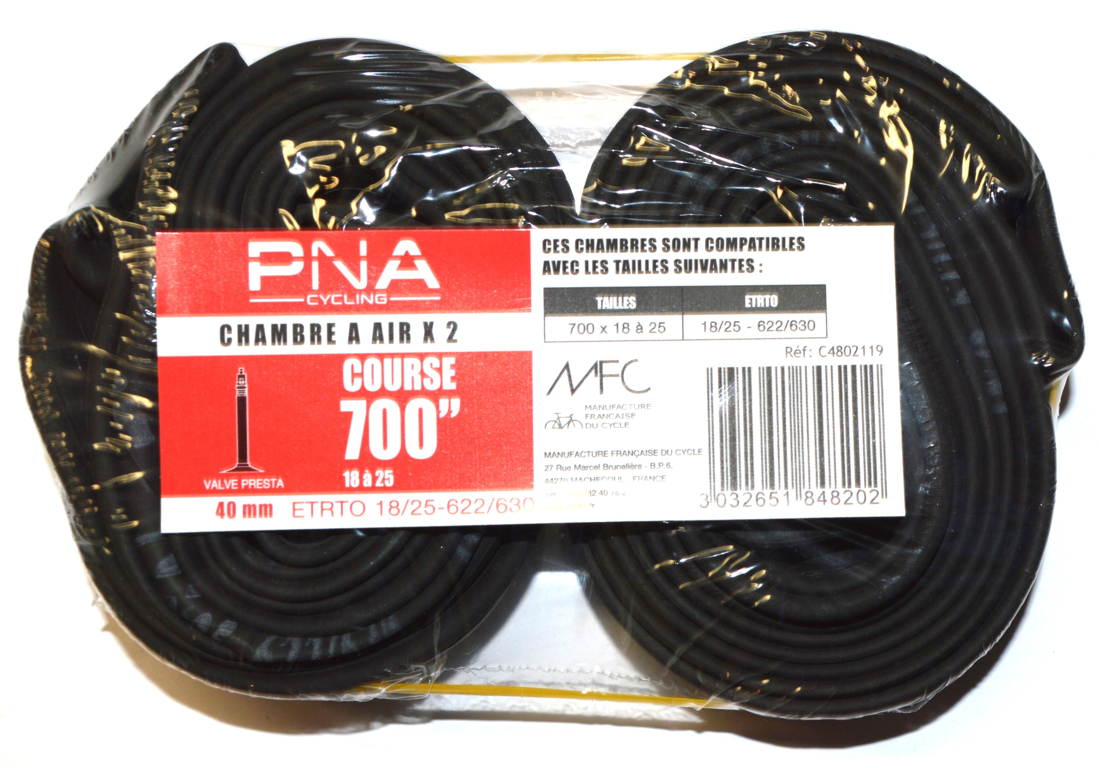 Lot de 2 chambres à air PNA 700 x 18-25 Presta 40mm
