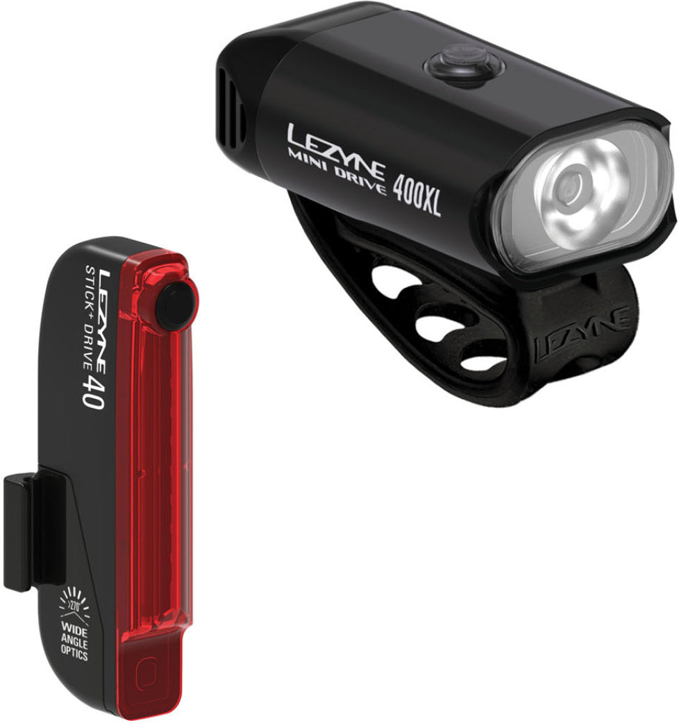 Paire d’éclairages vélo USB Lezyne Hecto Drive 400XL + Stick+ Drive