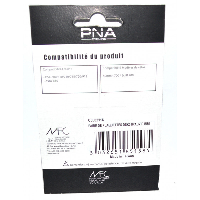 Paire de plaquettes de frein PNA organiques AVID BB5