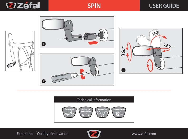 Rétroviseur embout cintre vélo Zéfal Spin