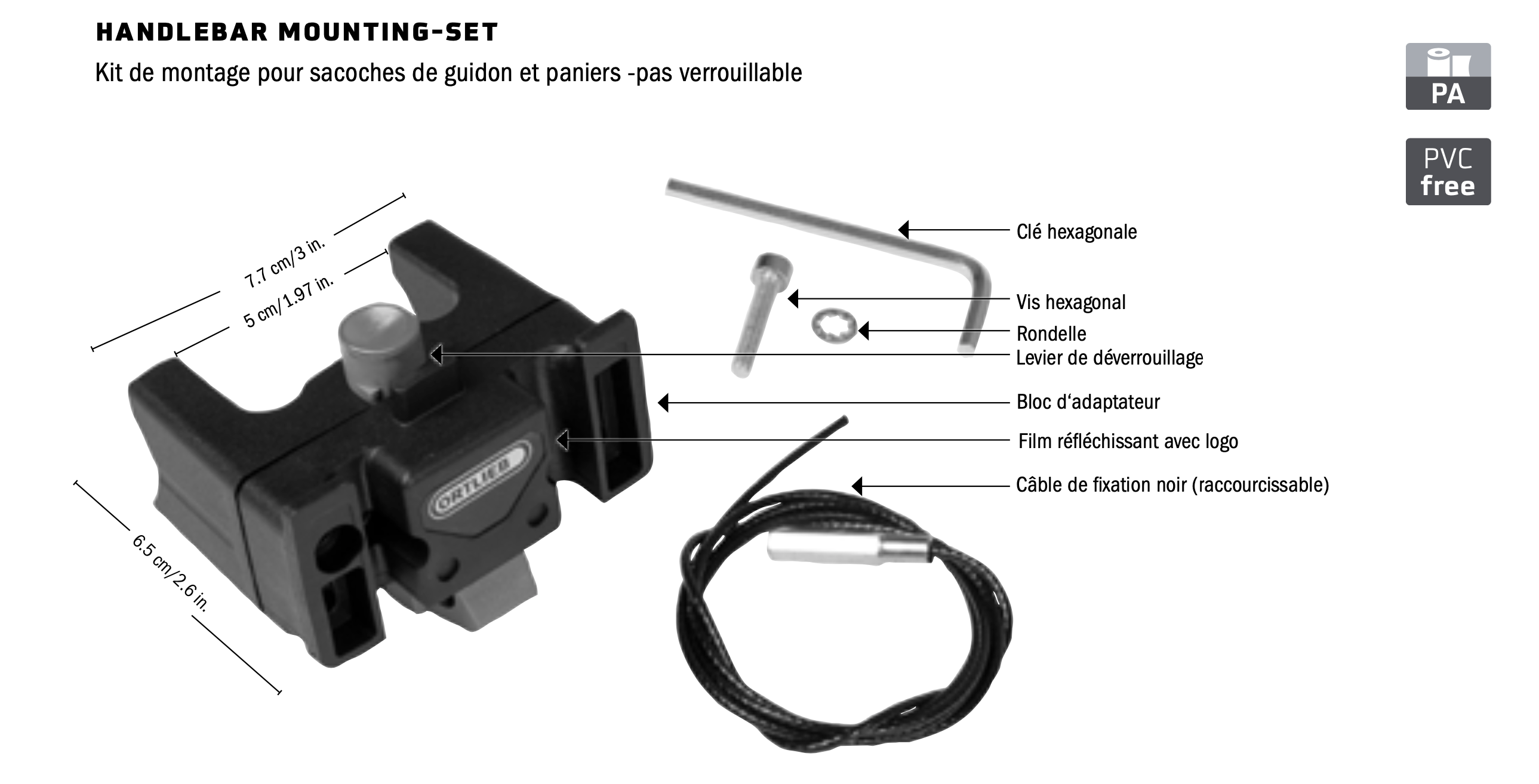 Support sacoche de guidon Ortlieb sans serrure