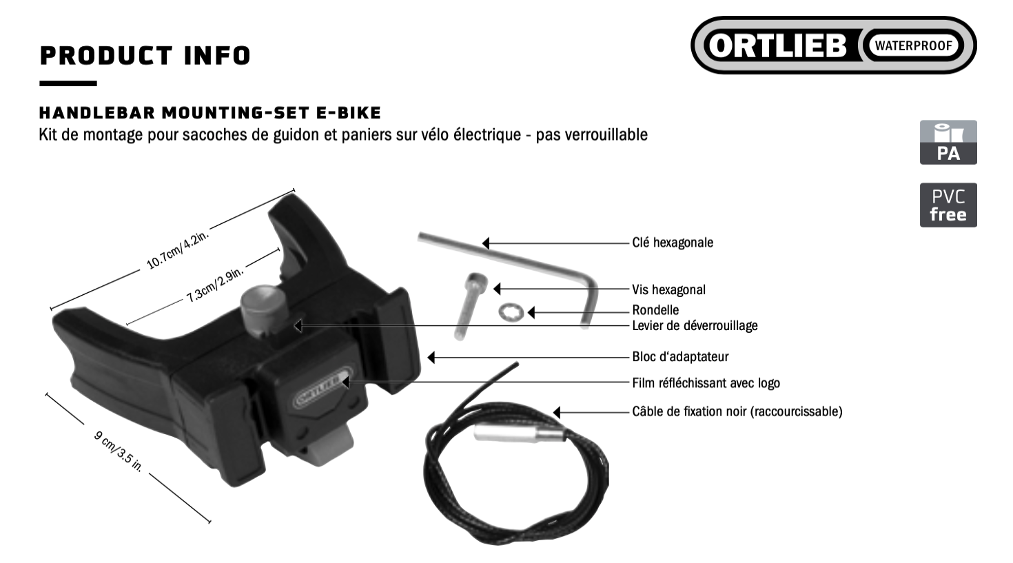 Support sacoche de guidon VAE Ortlieb sans serrure